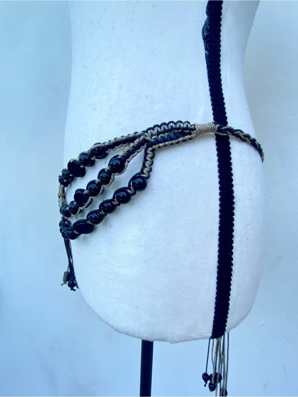 Y2K Boho Fairy Black & Tan Beaded Belt One Size